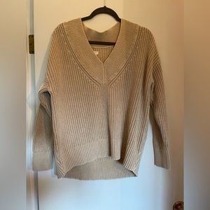 Beige knit v-neck sweater